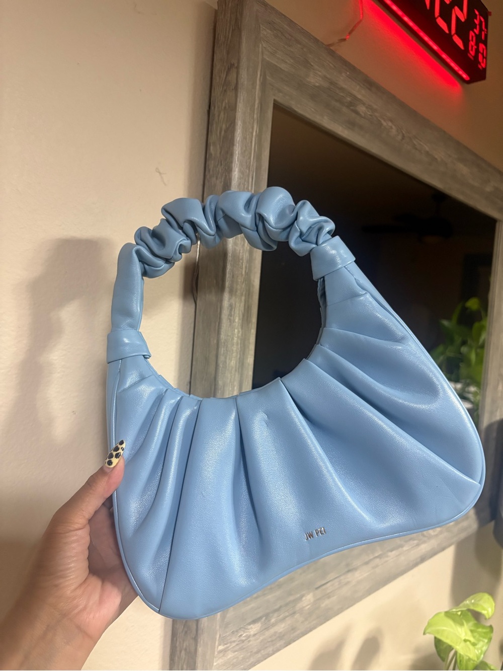 JW PEI Light Blue Scrunched Handle Shoulder Bag